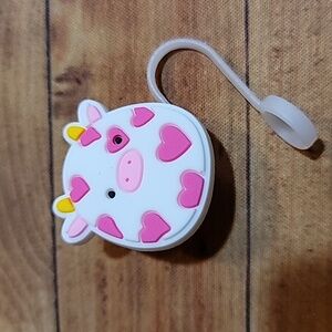 Cow with Pink Hearts Silicone 10mm / 0.4 in Straw Topper Cap Accessory